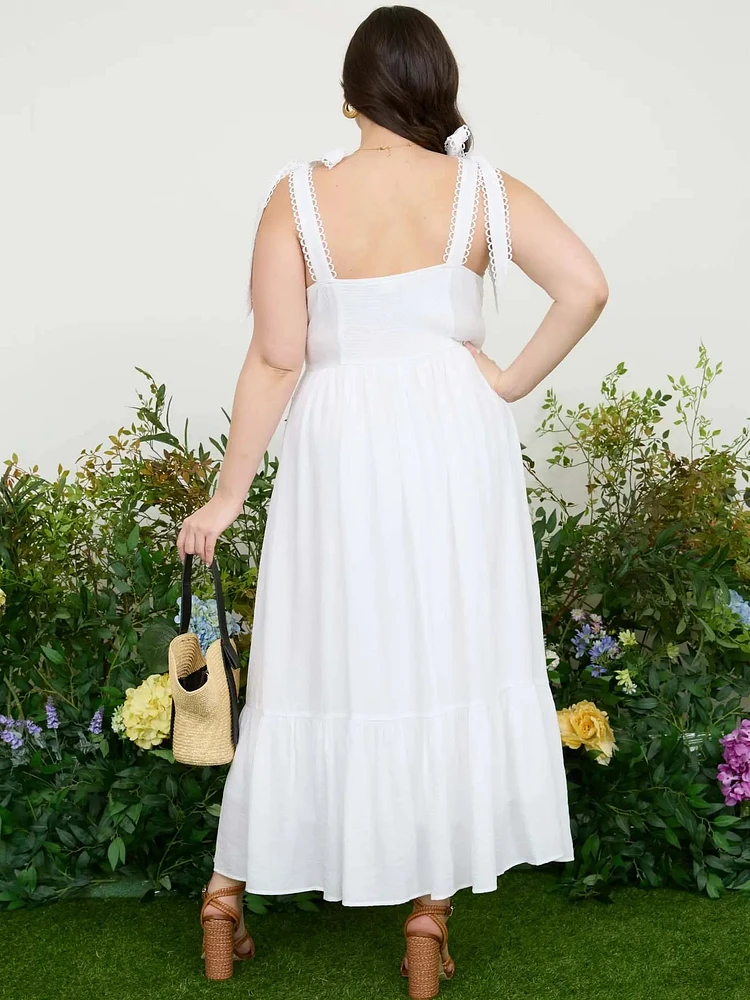 PLUS SCALLOP EYELET TRIM MIDI DRESS