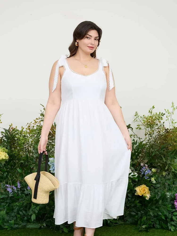 PLUS SCALLOP EYELET TRIM MIDI DRESS