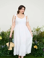 PLUS SCALLOP EYELET TRIM MIDI DRESS