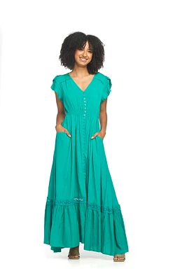 Solid Lace Inset Maxi Dress Emerald