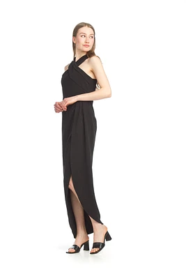 STRETCH CROSS NECK TULIP HEM