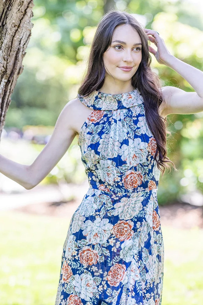 Floral High Low Halter Dress