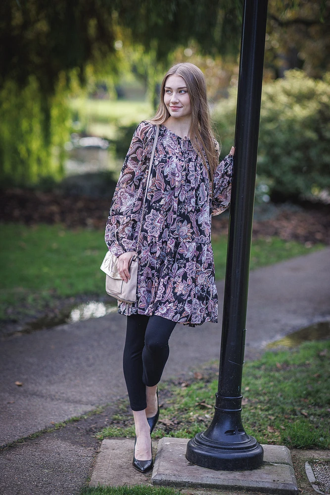 Paisley Lurex Georgette Print Dress