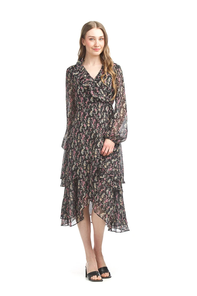 Floral Long Sleeve Wrap Dress