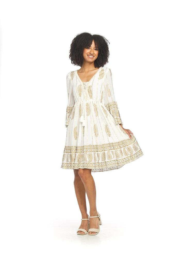 Gold Detail Paisley Dress With Lace
