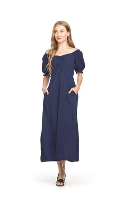 Off The Shoulder V Neck Midi Dress With Pockets