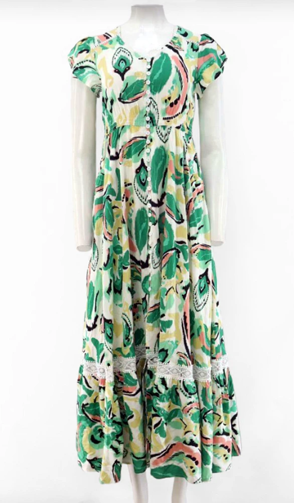 Abstract Short Sleeve Maxi Dress