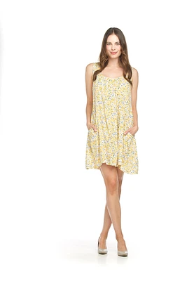 Yellow Floral Front Pleat Swing Dress