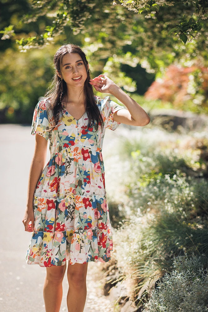 Short Sleeve Tiered Floral Dress