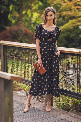Polka Dot V Neck Off The Shoulder Dress