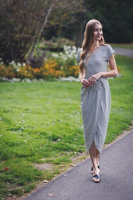 Short Sleeve Striped Stretch Dress