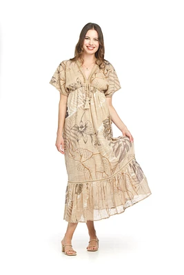 Mixed Print Cotton V Neck Maxi Dress