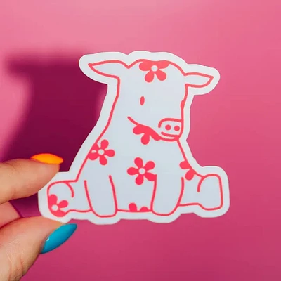 Pink and White Cow Sticker