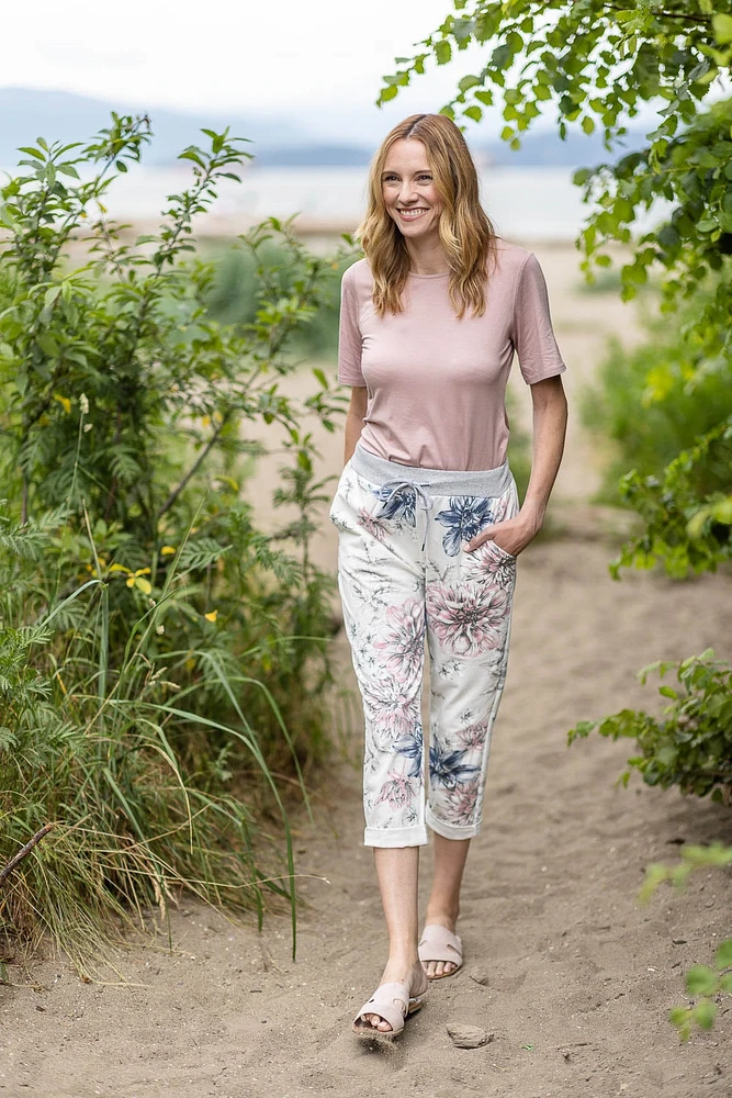 Pantalon fleuri en coton mélangé extensible