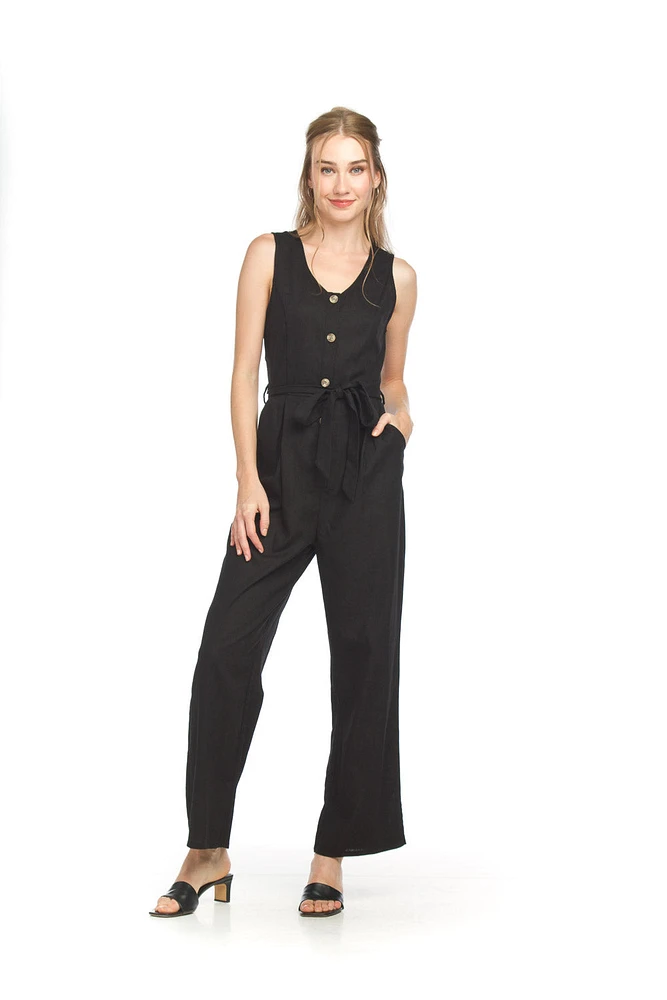 Slvless Button Front Jumpsuit Black