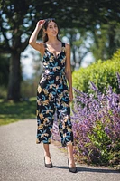 Floral Stretch Jumpsuit With V Neck