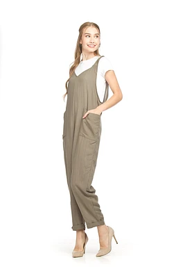 V Neck Smock Jumpsuit With Patch Olive