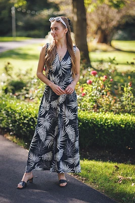 Tropical Printed Wrap Top Jumpsuit