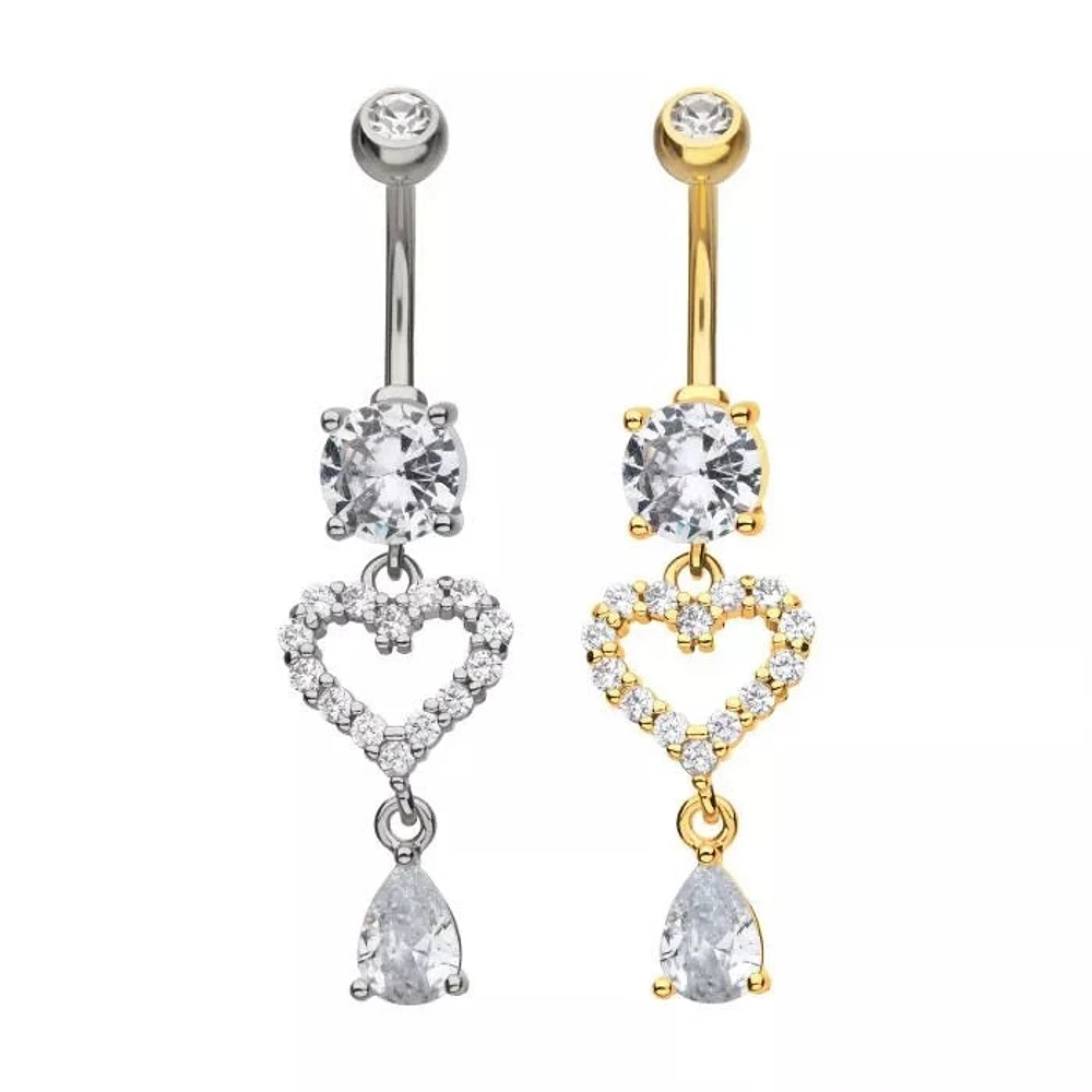 Prong Heart And Teardrop Multi Gem Navel