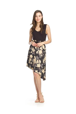 Floral Satin Pleated Assymetric Skirt