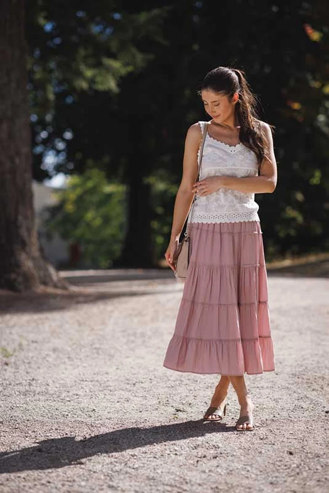 Tiered Skirt With Lace Trim