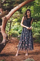 Tiered Floral Skirt With Elastic