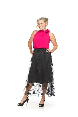 Mesh Skirt With 3D Flower Details Black