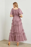 Sheer Ruffle Tiered Tulle Maxi Dress