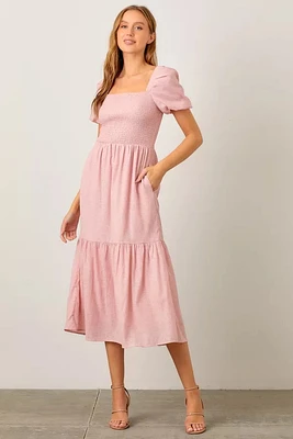 Textured Woven Smocked Maxi Dress