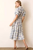 Blue Multi Floral Print Maxi Shirt Dress