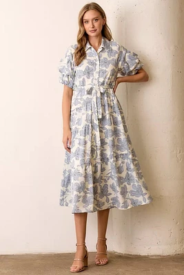 Blue Multi Floral Print Maxi Shirt Dress