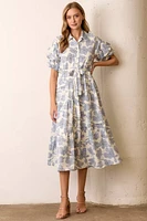Blue Multi Floral Print Maxi Shirt Dress