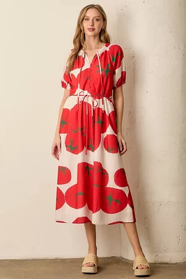 Plus Tomato Printed Bubble Sleeve Dress