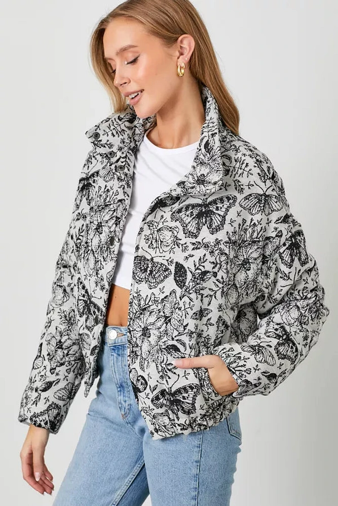 Floral Jaquard Puff Jacket