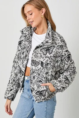 Floral Jaquard Puff Jacket