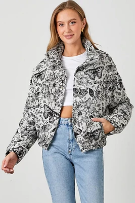 Floral Jaquard Puff Jacket