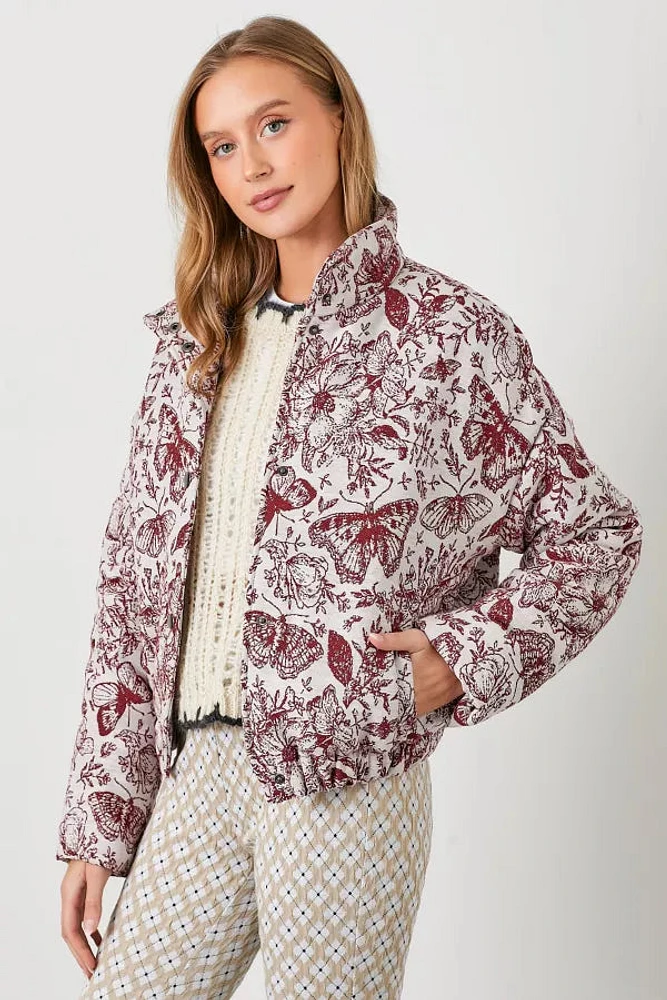 Floral Jaquard Puff Jacket