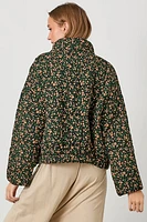 Floral Print Snap Button Puff Jacket