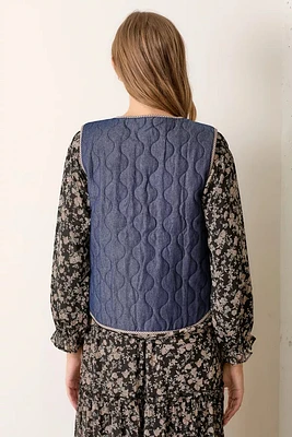 Denim Padded Vest With Tie