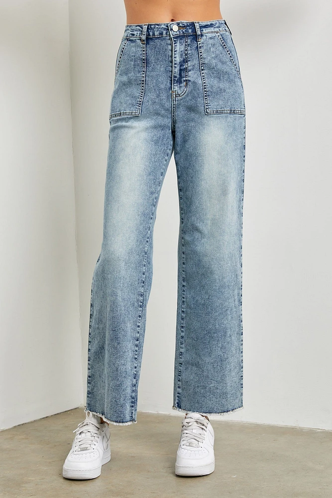 Acid Wash Wide Leg Pants