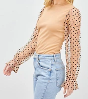 Top W Polka Dot Floral Sleeve Detail