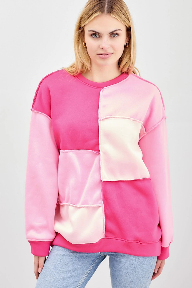 Round Neck Colorblock Long Slv Sweater