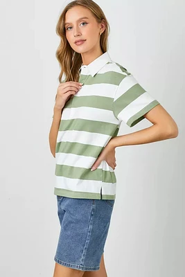 Wide Knit Stripe Polo Top