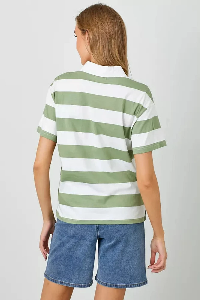 Wide Knit Stripe Polo Top