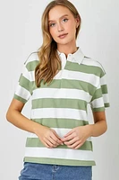 Wide Knit Stripe Polo Top