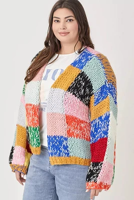 Patchwork Colorblock Plus Sweater Cardigan