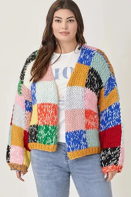 Patchwork Colorblock Plus Sweater Cardigan