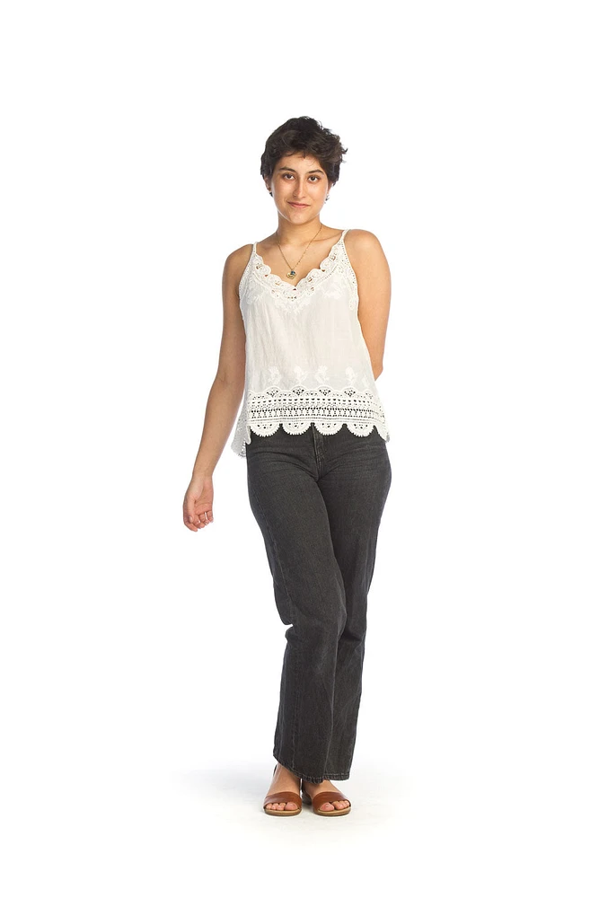 Embroidered Cami With Lace Trim