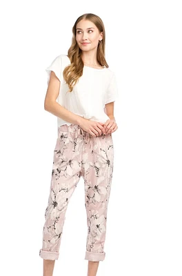 Pantalones elásticos con estampado floral pintado