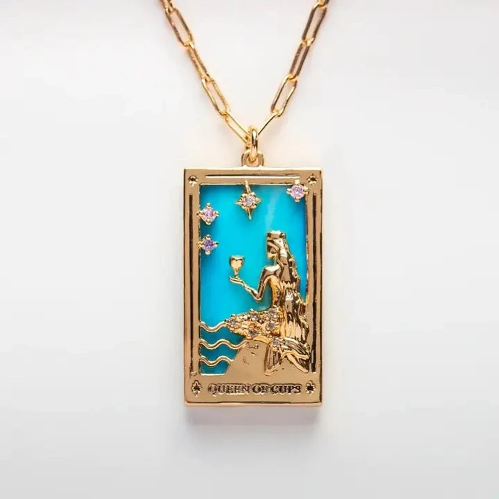 Tarot Card Necklace Queen of Cups- Steel Hand Made